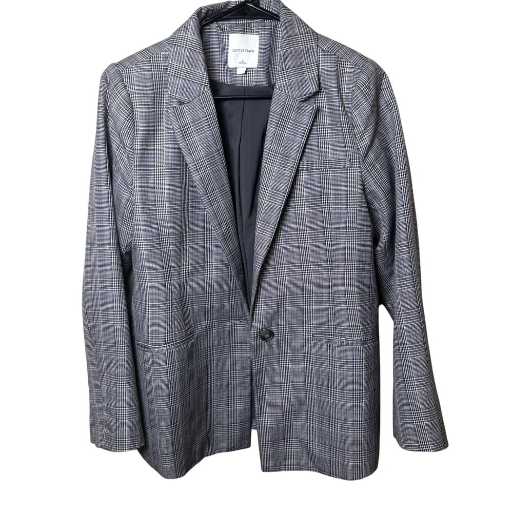 Gentle Fawn Gray Plaid Houndstooth Checked One Button Blazer Jacket Womens Small